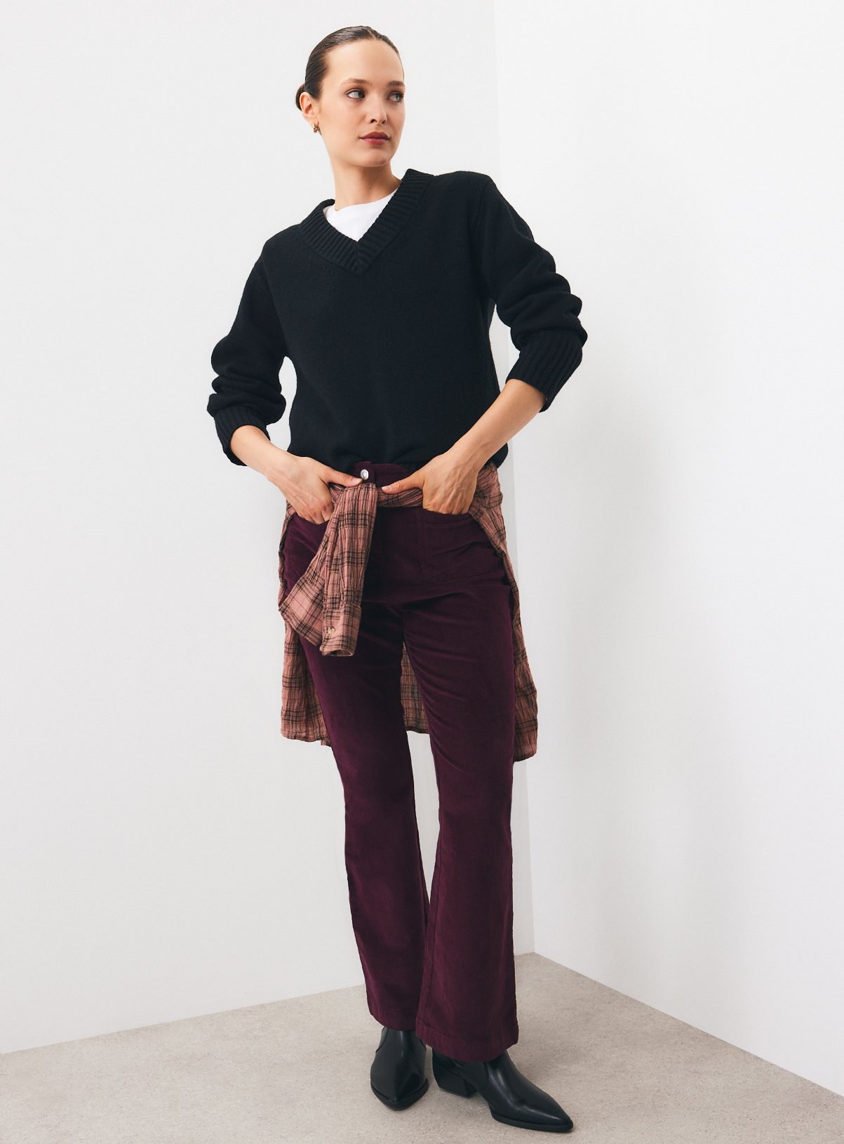 Dark Red Patch Pocket Flare Cord Trousers 12 - Image 2 thumbnail